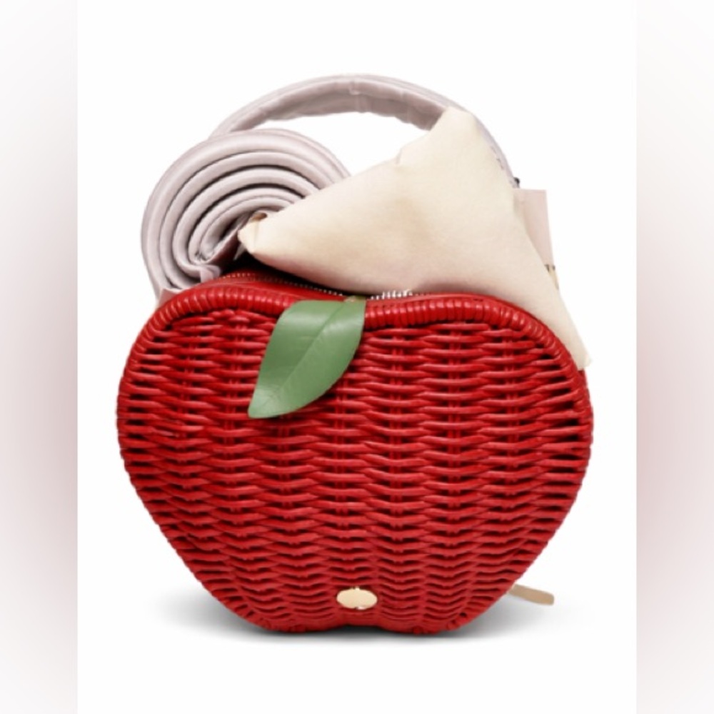 ☀️KATE SPADE HONEYCRISP APPLE WICKER PURSE * Novelty * NWT - Picture 3 of 6